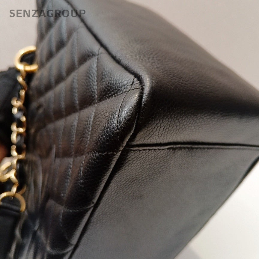 Chanel GST MM Chain Shoulder Bag Black Gold Used Women Classic Diamond