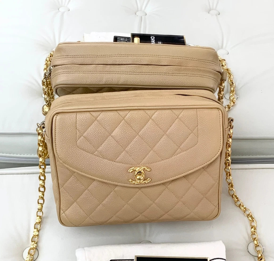 Chanel Calfskin Diamond Gold Chain Shoulder Bag Crossbody Bag Women S