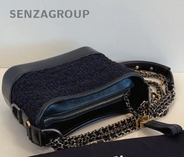 CHANEL Gabrielle PM Tweed Hobo Bag Shoulder Crossbody Bag Women Black