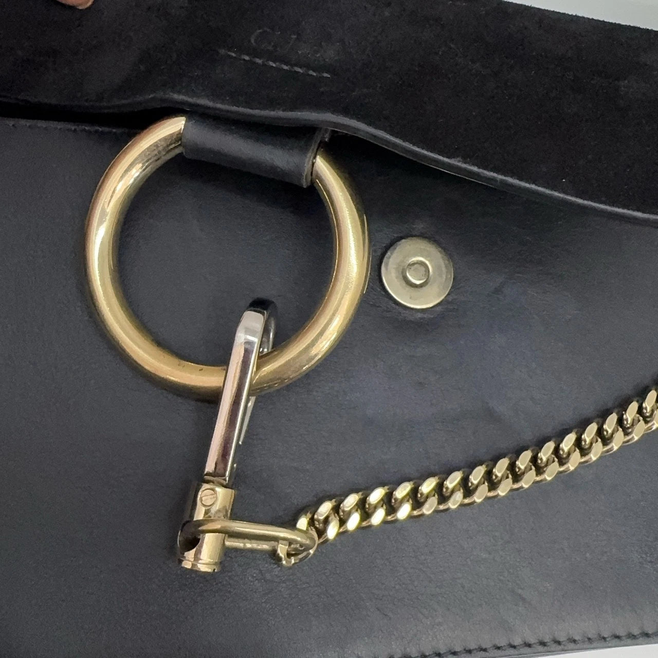 Chloe Faye Black Suede Flap Chain Shoulder Crossbody Bag for Women