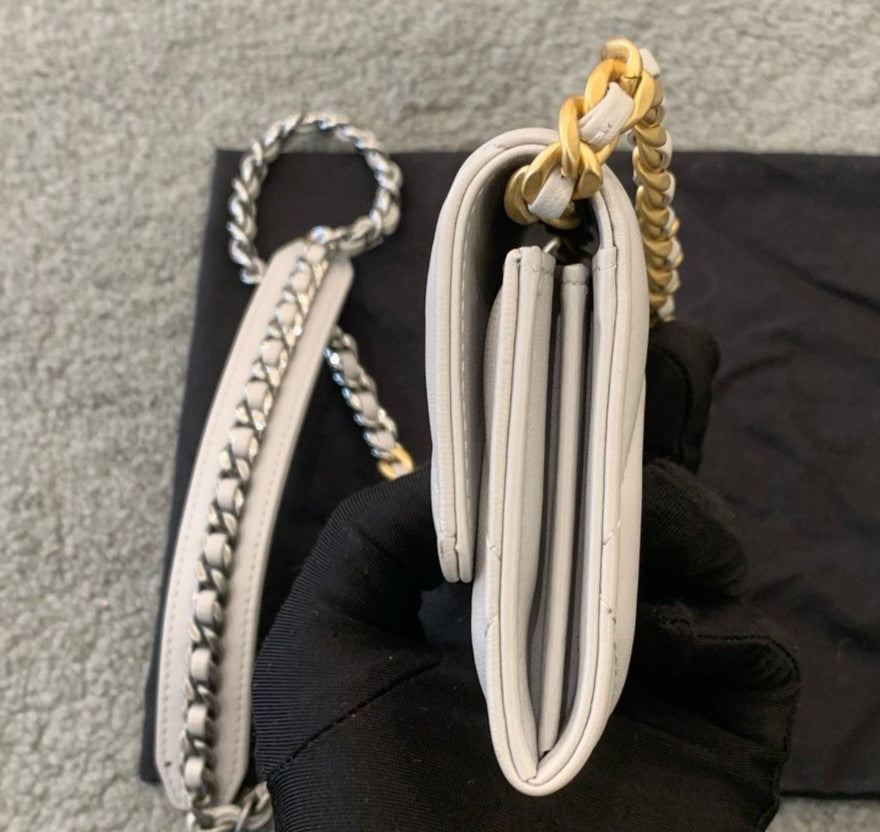 Chanel 19Bag Mini Lambskin Chain Crossbody Gray Gold Women Classic Fashion