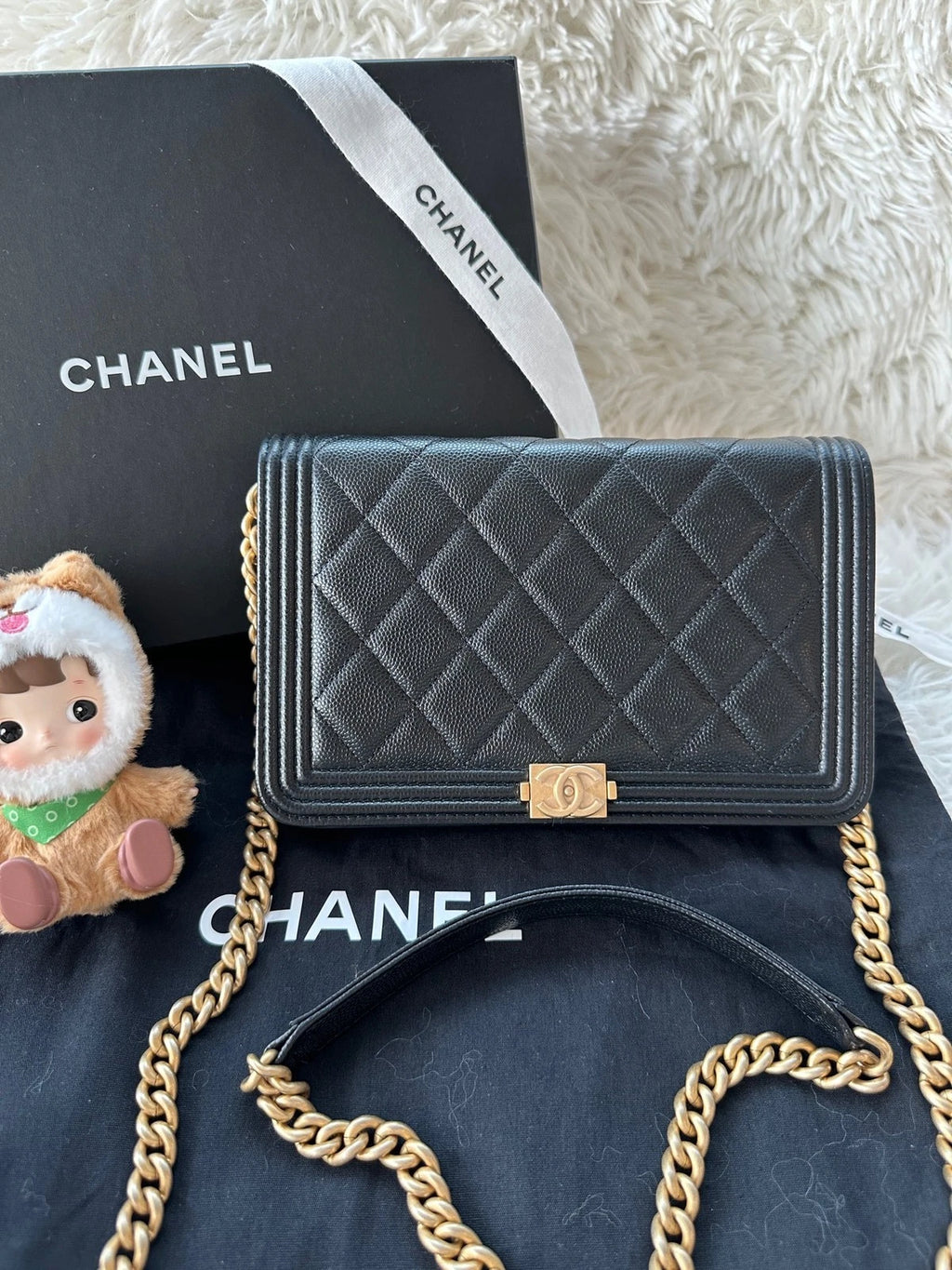Authentic CHANEL LeBoy WOC Small Black Leather Crossbody For Women