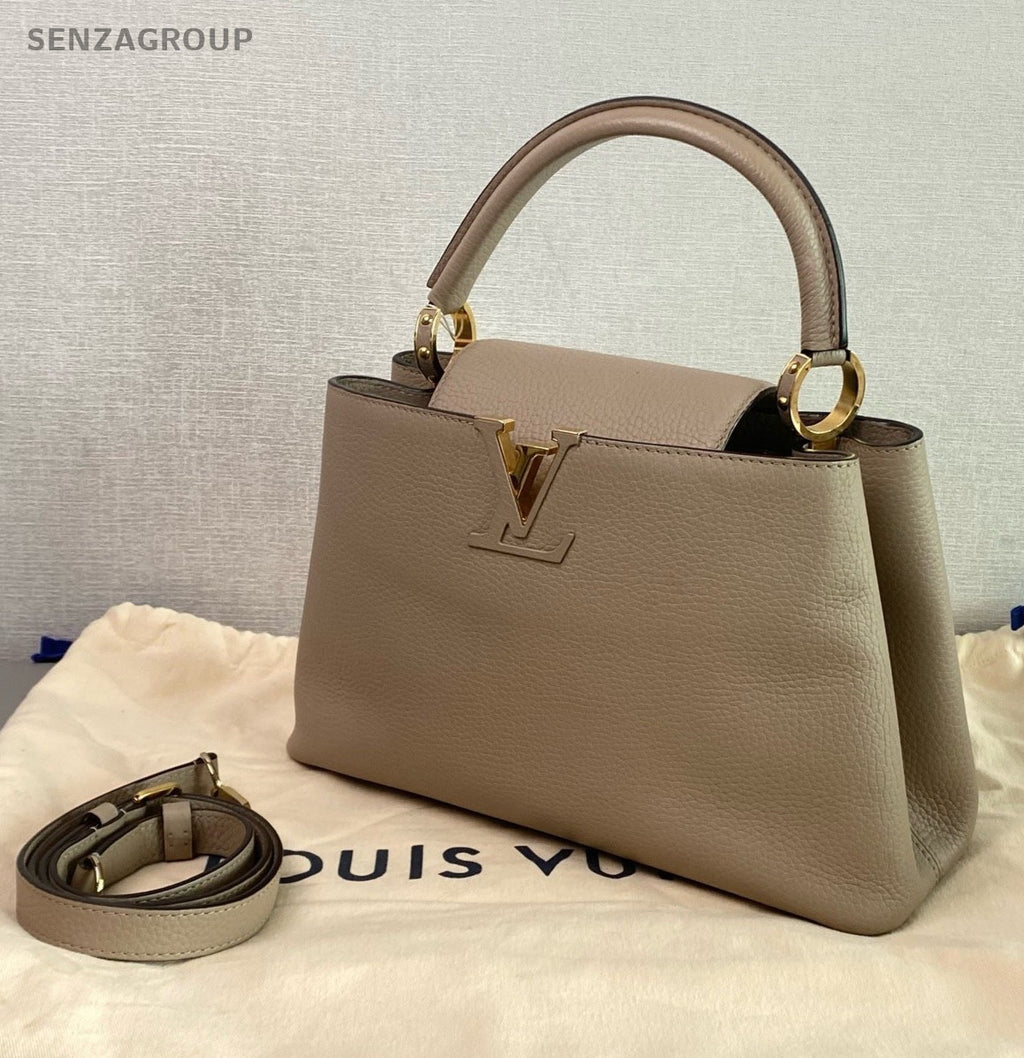 Louis Vuitton Capucines MM Top Handle 2way Shoulder Handbag Gray Gold Women