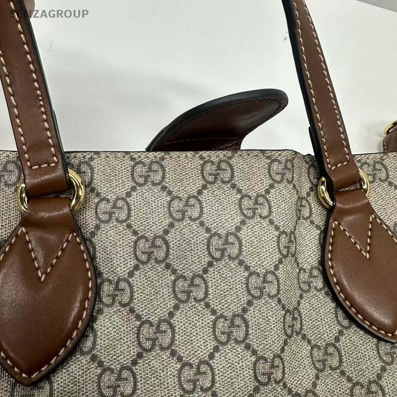GUCCI Coated Canvas Monogram GG Handbag Shoulderbag Brown