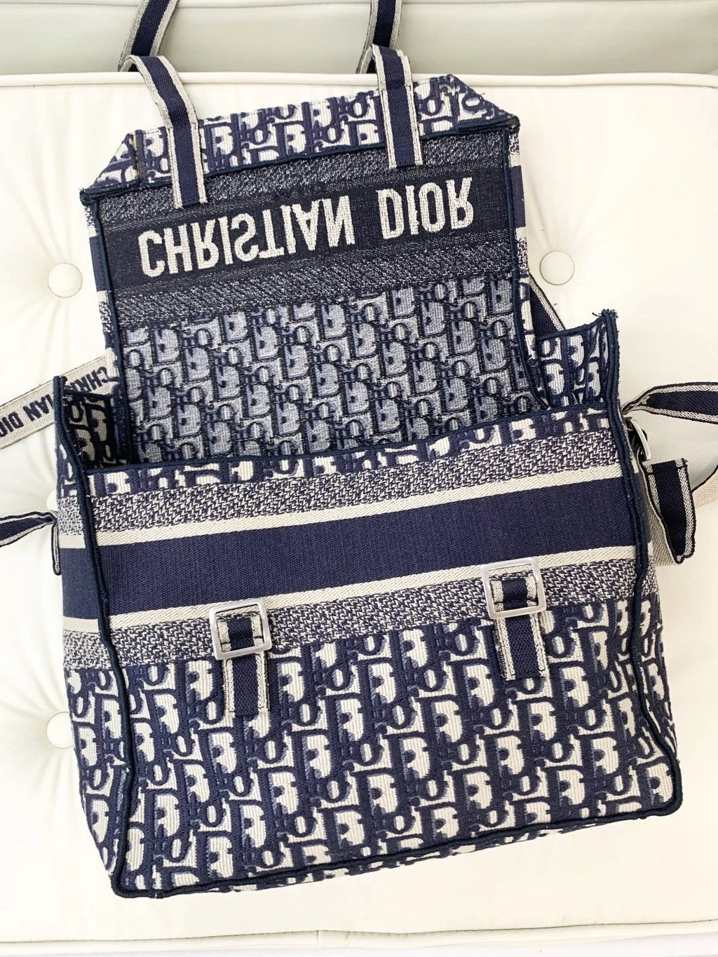 Christian Dior Camp Oblique Shoulder Crossbody Bag Blue Silver Unisex S