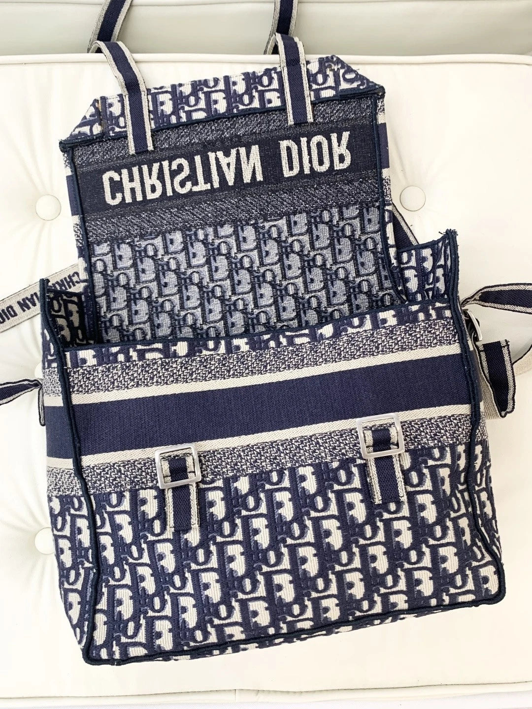 Christian Dior Camp Oblique Shoulder Crossbody Bag Blue Silver Unisex S