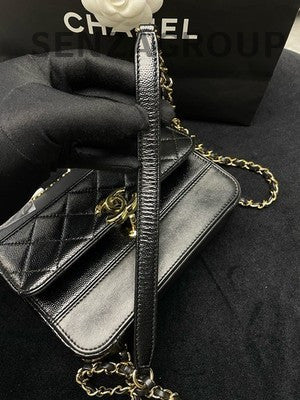 Chanel Black Gold Quilted Chain Shoulder Crossbody Bag Classic Women