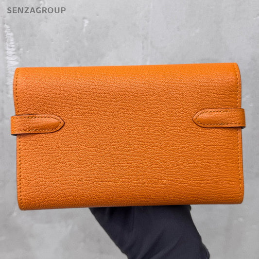 Hermès Kelly Wallet Short Orange Silver Hardware Chevre Leather Women's Clutch
