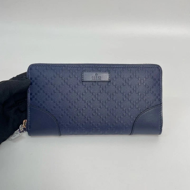Gucci Navy Blue Leather Long Zip Wallet Clutch For Women