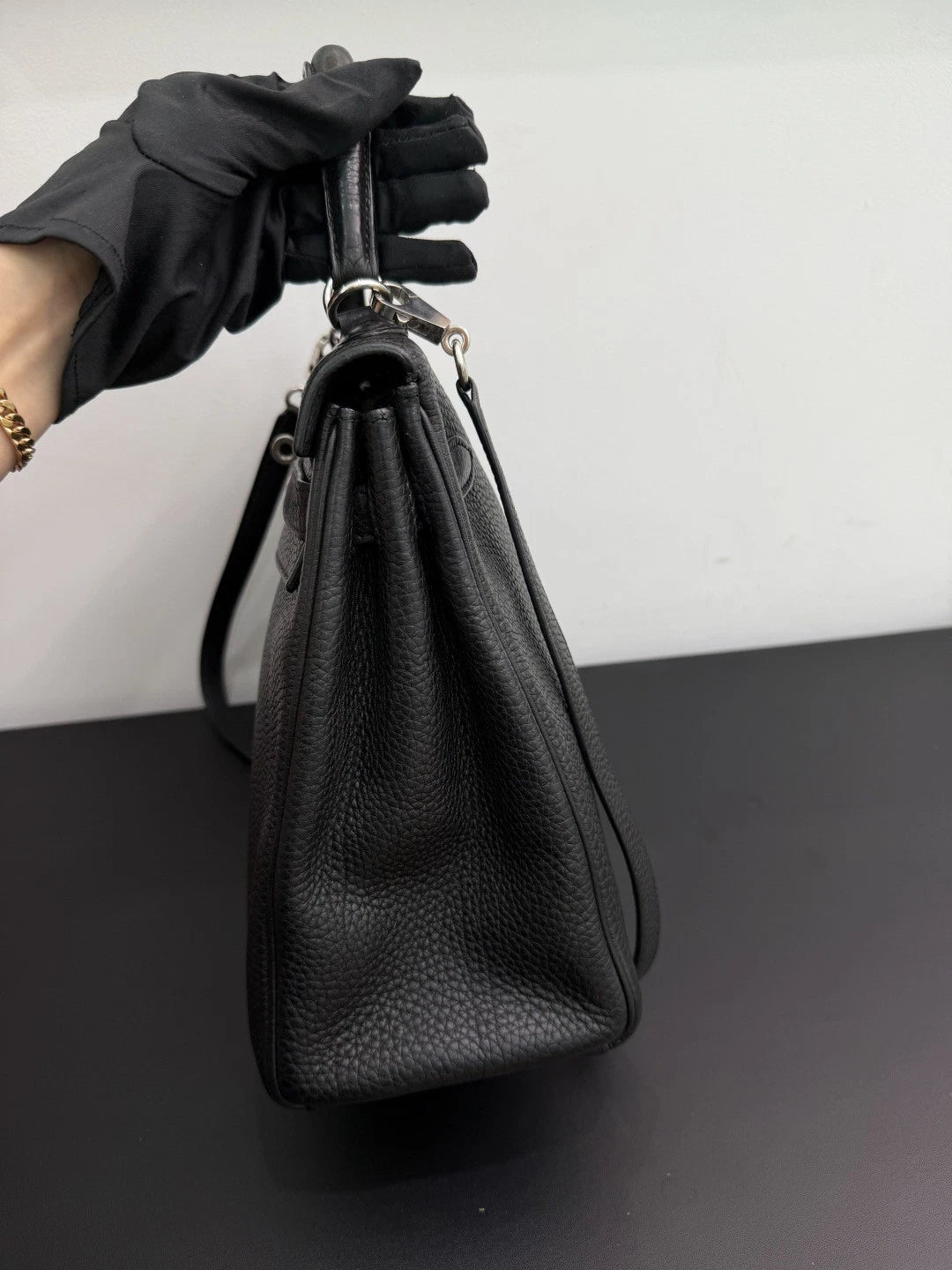 Authentic Hermes Kelly 32 Togo Tote Top Handle Crossbody Bag Black SHD
