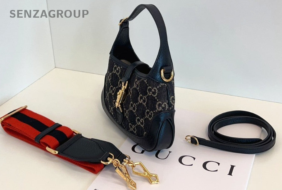 Gucci Jackie 1961  Denim Mini Shoulder Crossbody Bag Black Women
