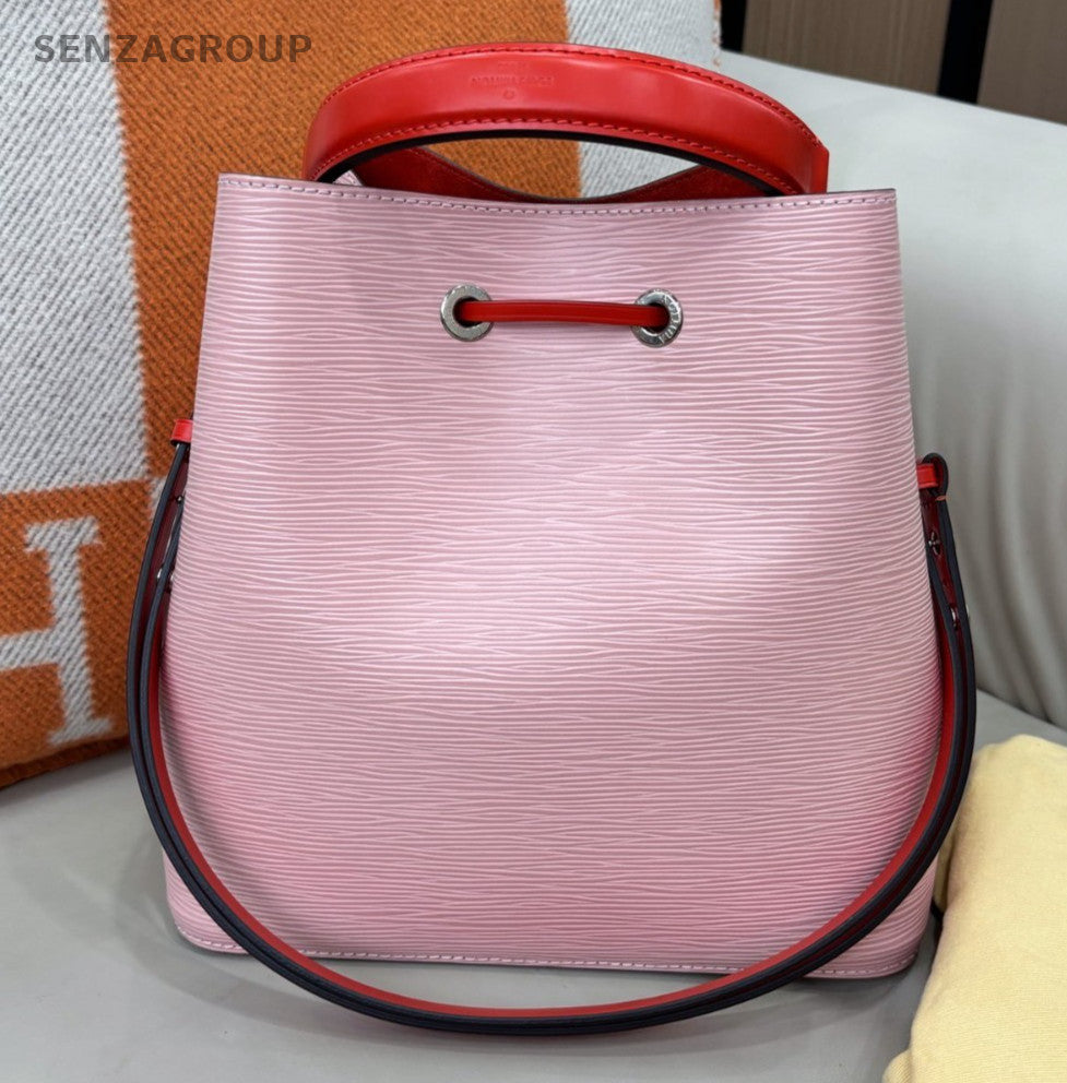 Louis Vuitton Bucket Epi Top Handle Shoulder Bag Pink Red Silver Women Classic