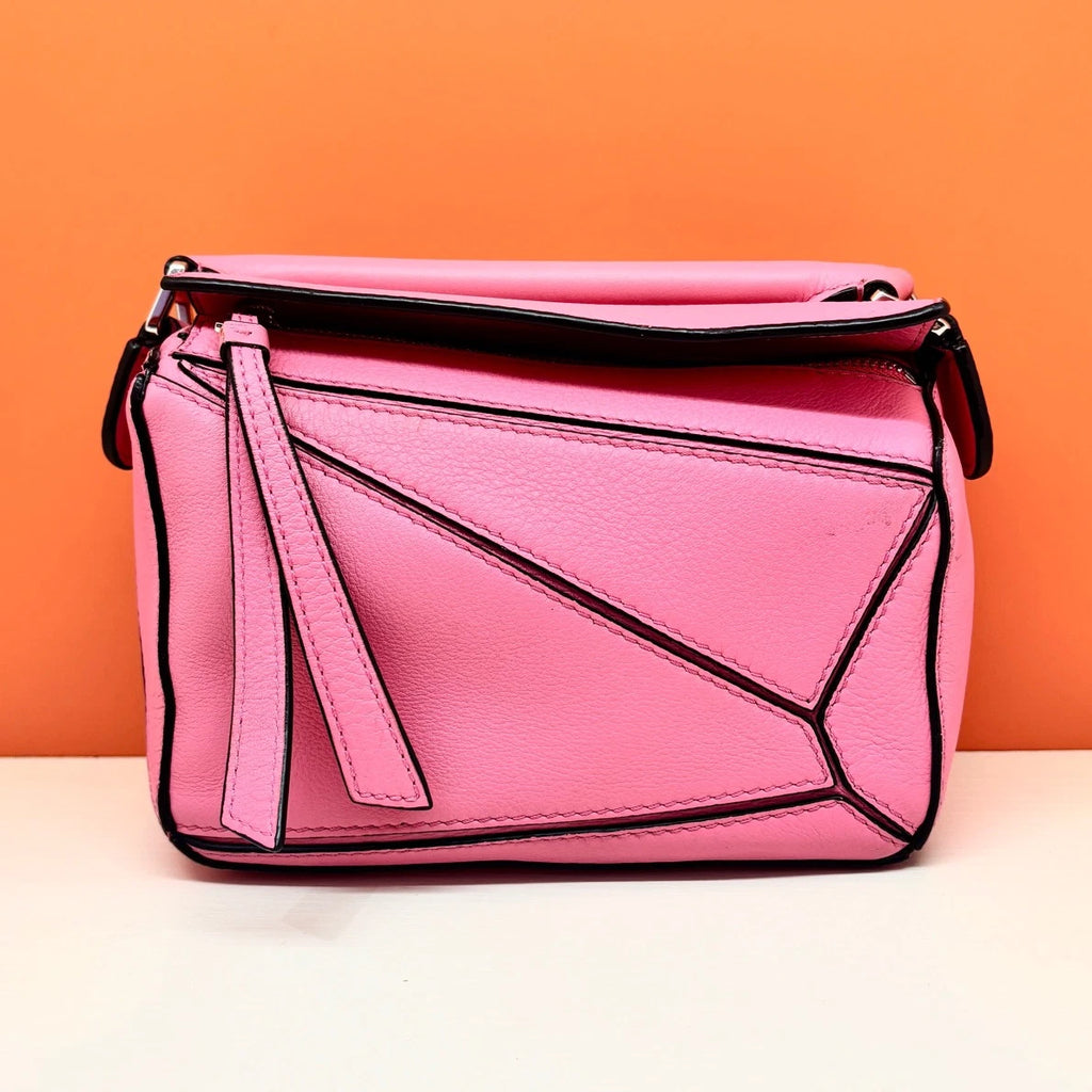 Authentic Loewe Puzzle Mini 2Way Pink Top Handle Bag Crossbody Silver Hardware