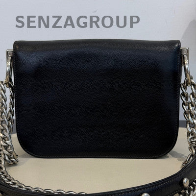 Prada Black Leather Chain Shoulder Bag Silver Hardware Classic Women