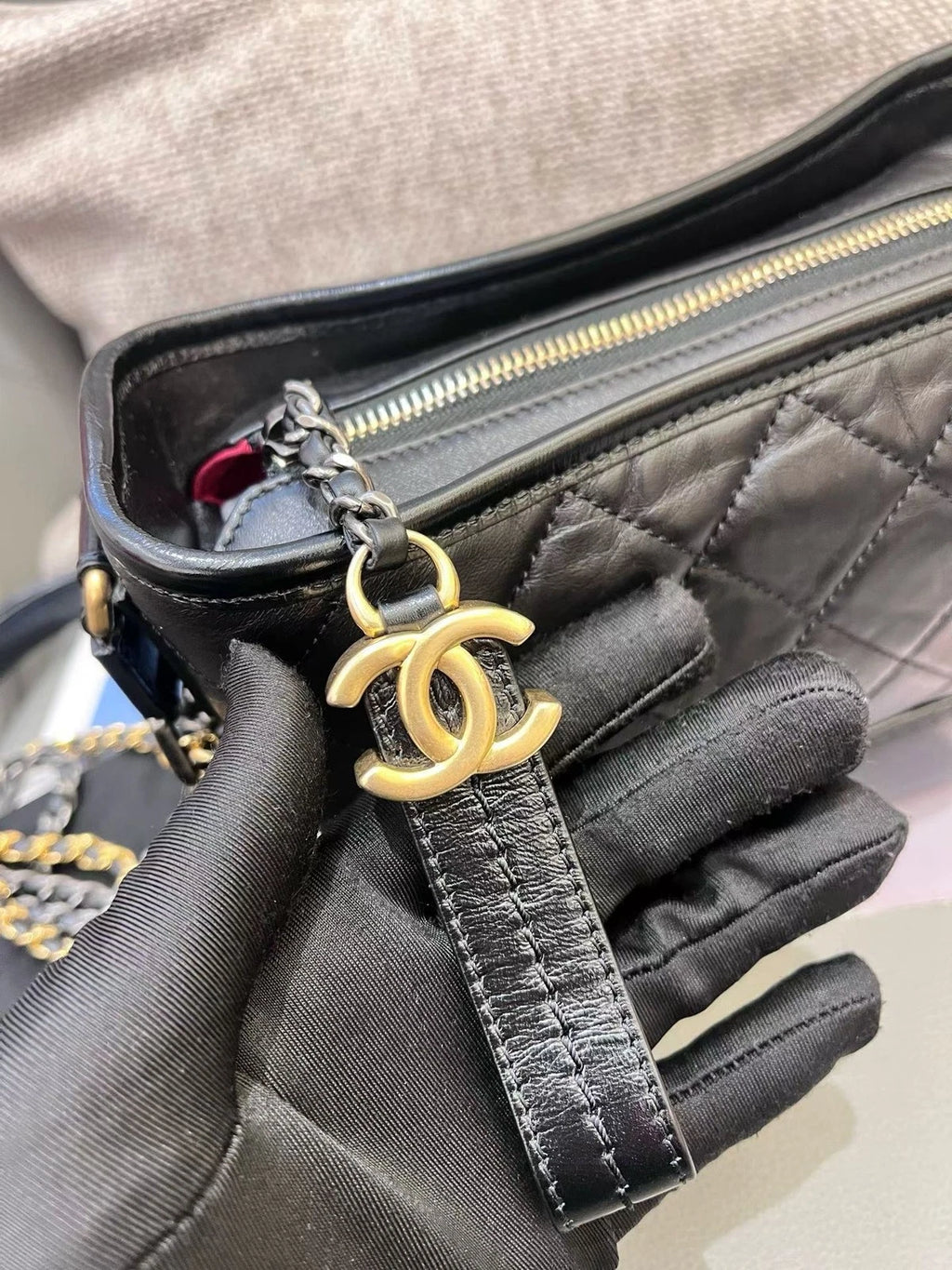 Chanel Gabrielle PM Chain Shoulder Bag Crossbody Black Gold Women Classic