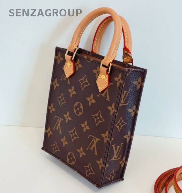 Louis Vuitton Tote Mini Monogram Canvas Top Handle Bag Crossbody Brown Women