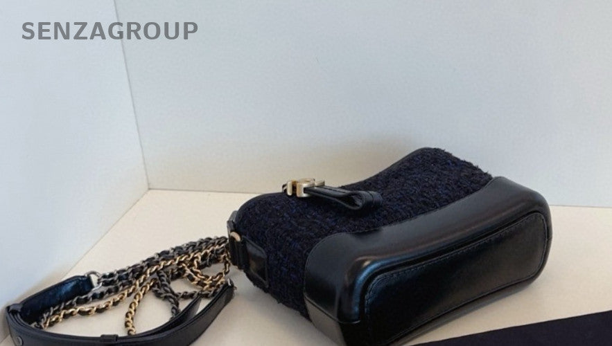 CHANEL Gabrielle PM Tweed Hobo Bag Shoulder Crossbody Bag Women Black