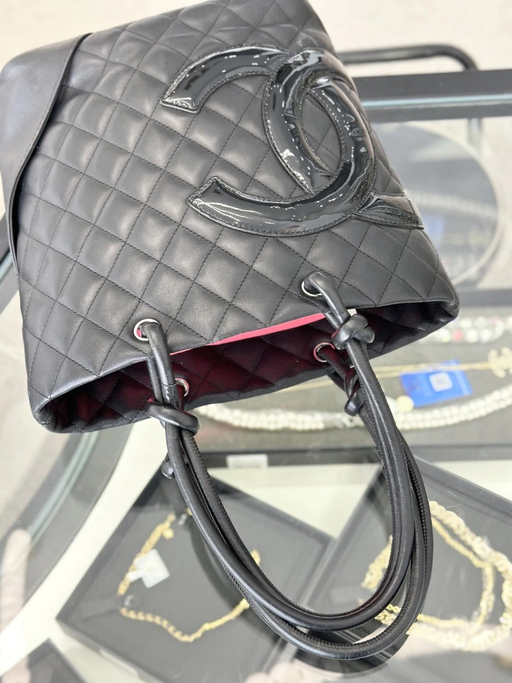 Chanel Cambon Bucket Calfskin Top Handle Bag Black Women Classic S