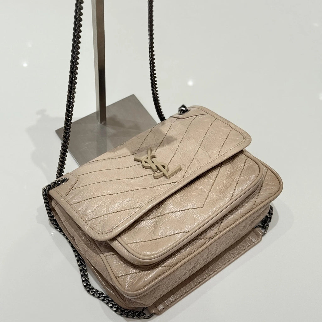 Saint Laurent Niki Baby Small Beige Leather Shoulder Bag For Women