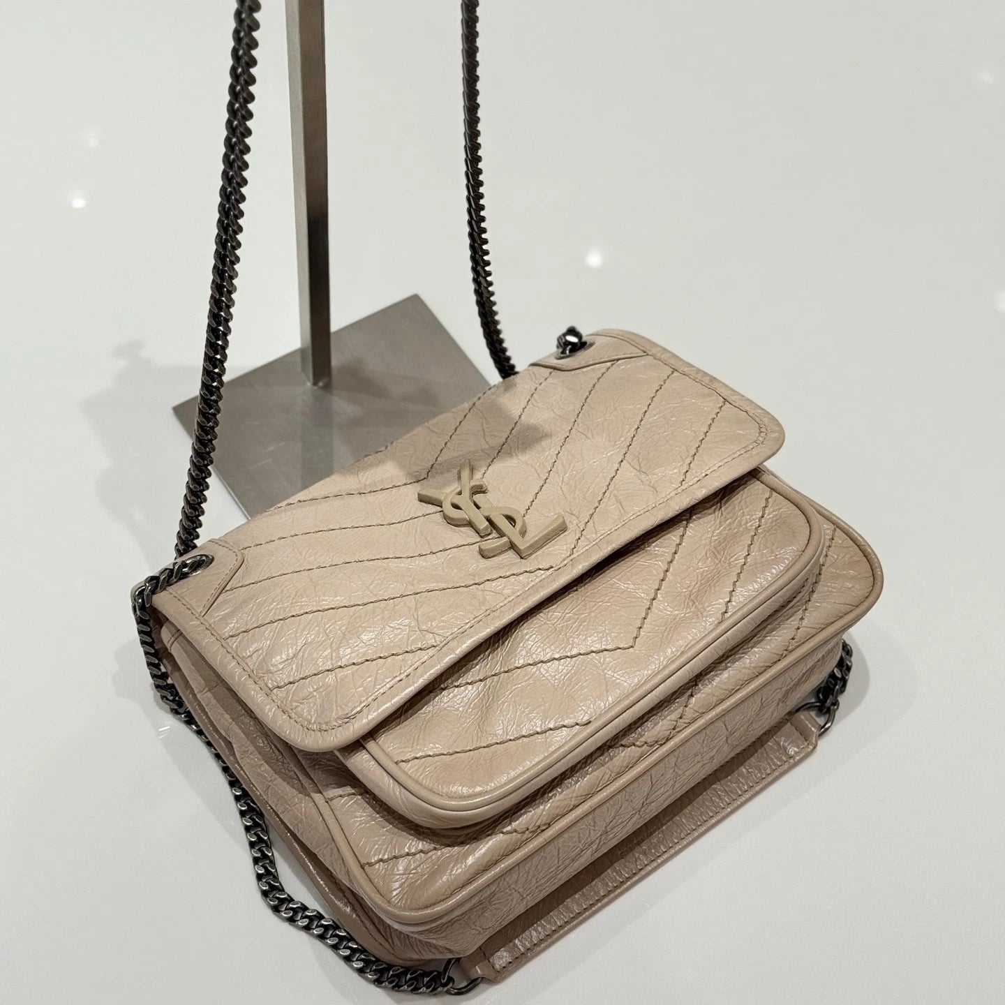 Saint Laurent Niki Baby Small Beige Leather Shoulder Bag For Women