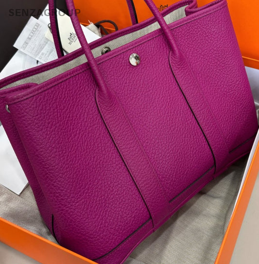 Hermes L3 Garden30 Top Handle Bag Purple Silver Used Women Designer