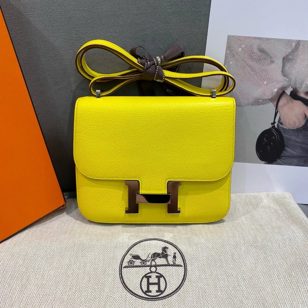 Hermes Constance19 Lemon Yellow Goatskin Women's Shoulder Bag