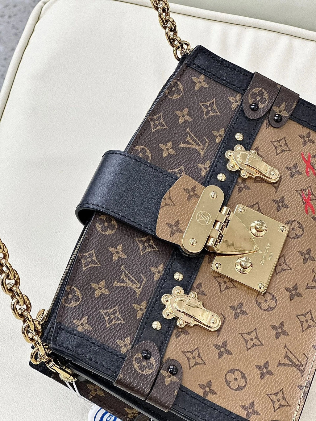 Louis Vuitton Trunk Monogram Chain Shoulder Crossbody Bag Brwon Gold Women S