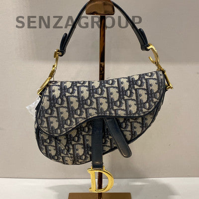 Dior Saddle Bag Small Blue Oblique Canvas Gold Hardware Classic Women