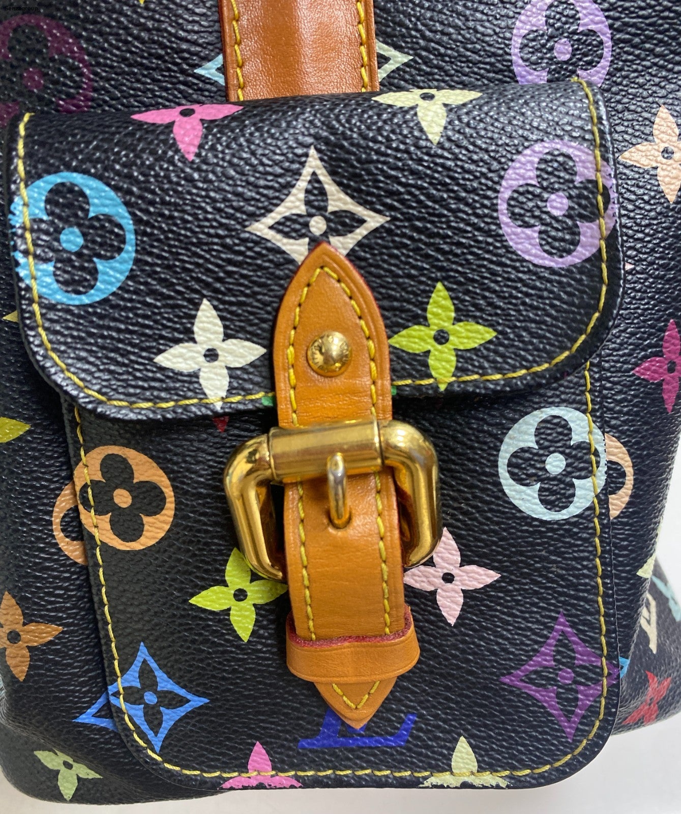 Louis Vuitton Monogram Black Multicolor Bucket Shoulder Bag Crossbody Women