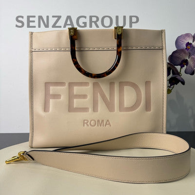 Fendi Sunshine Tote Bag Beige Gold Hardware Classic Women's Handbag