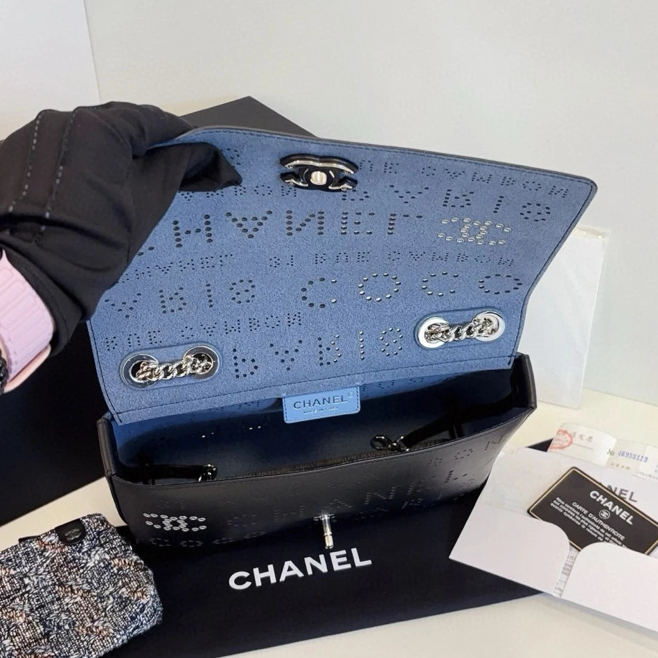 Chanel Classic Flap Chain Shoulder Bag Crossbody Black Silver Women Fashion