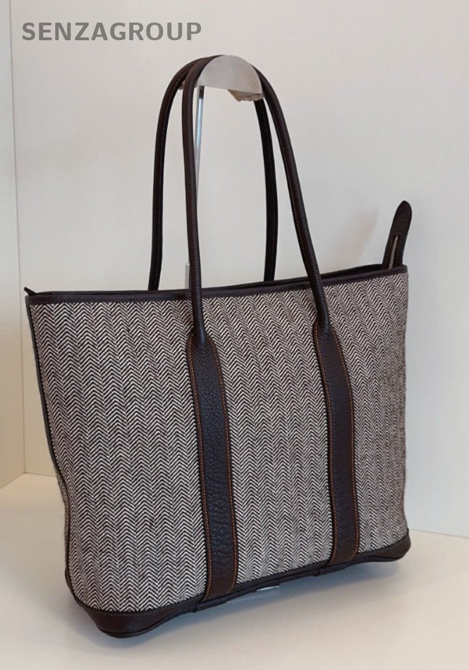Hermes Garden Tote Long Handle Strap Canvas Sholder bag Wool leather patchwork