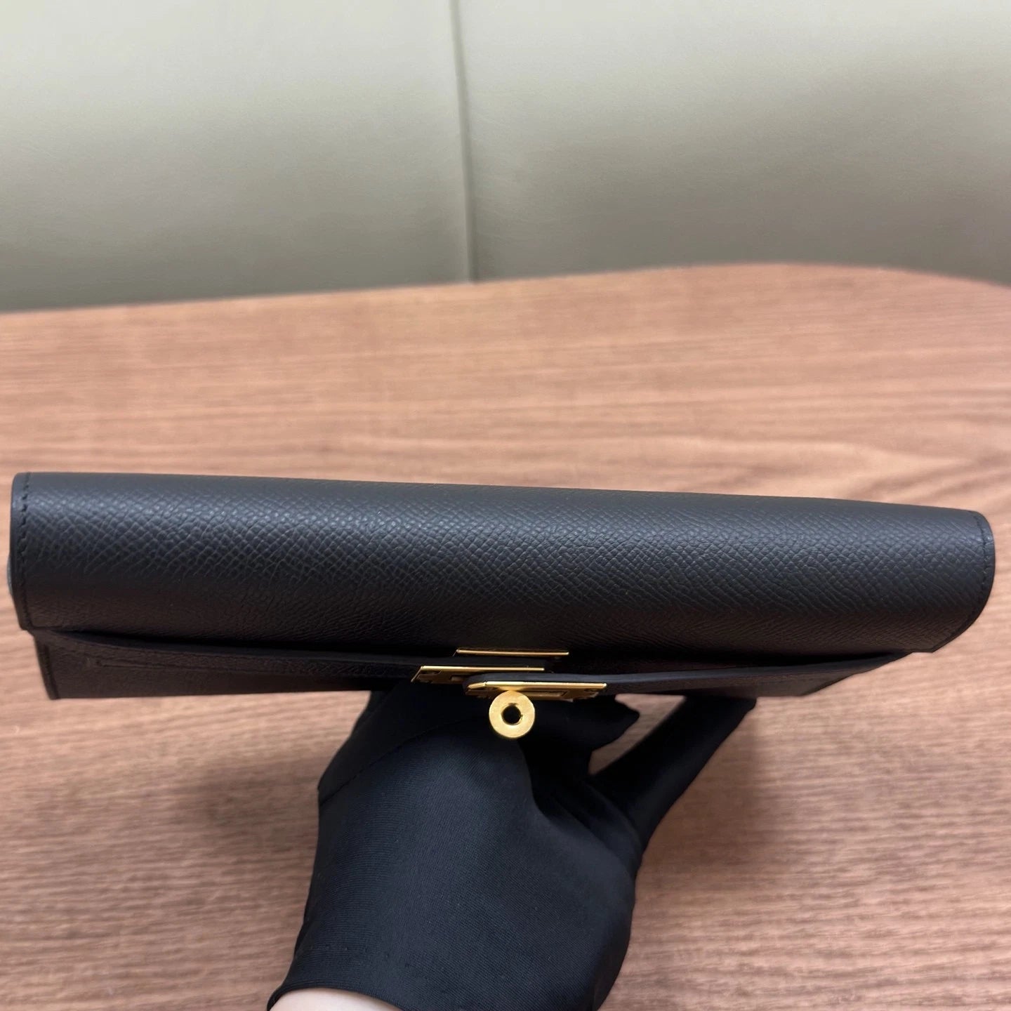 Hermes Kelly Long Wallet Black Gold Used Women Fashion Classic