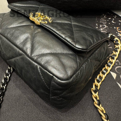 Chanel Black Gold 19 Bag Small Quilted Chain Shoulder Bag Classic Women