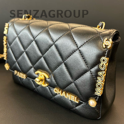 Chanel Black Quilted Lambskin Gold Chain Crossbody Bag Classic Women