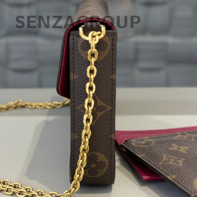 Louis Vuitton Monogram Chain Shoulder Bag Brown Gold Hardware Classic Women