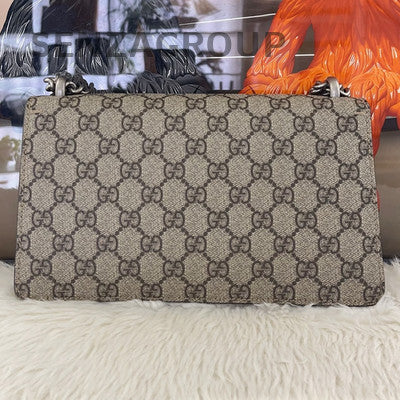 Gucci Dionysus GG Supreme Beige Shoulder Bag Silver Chain Classic Women