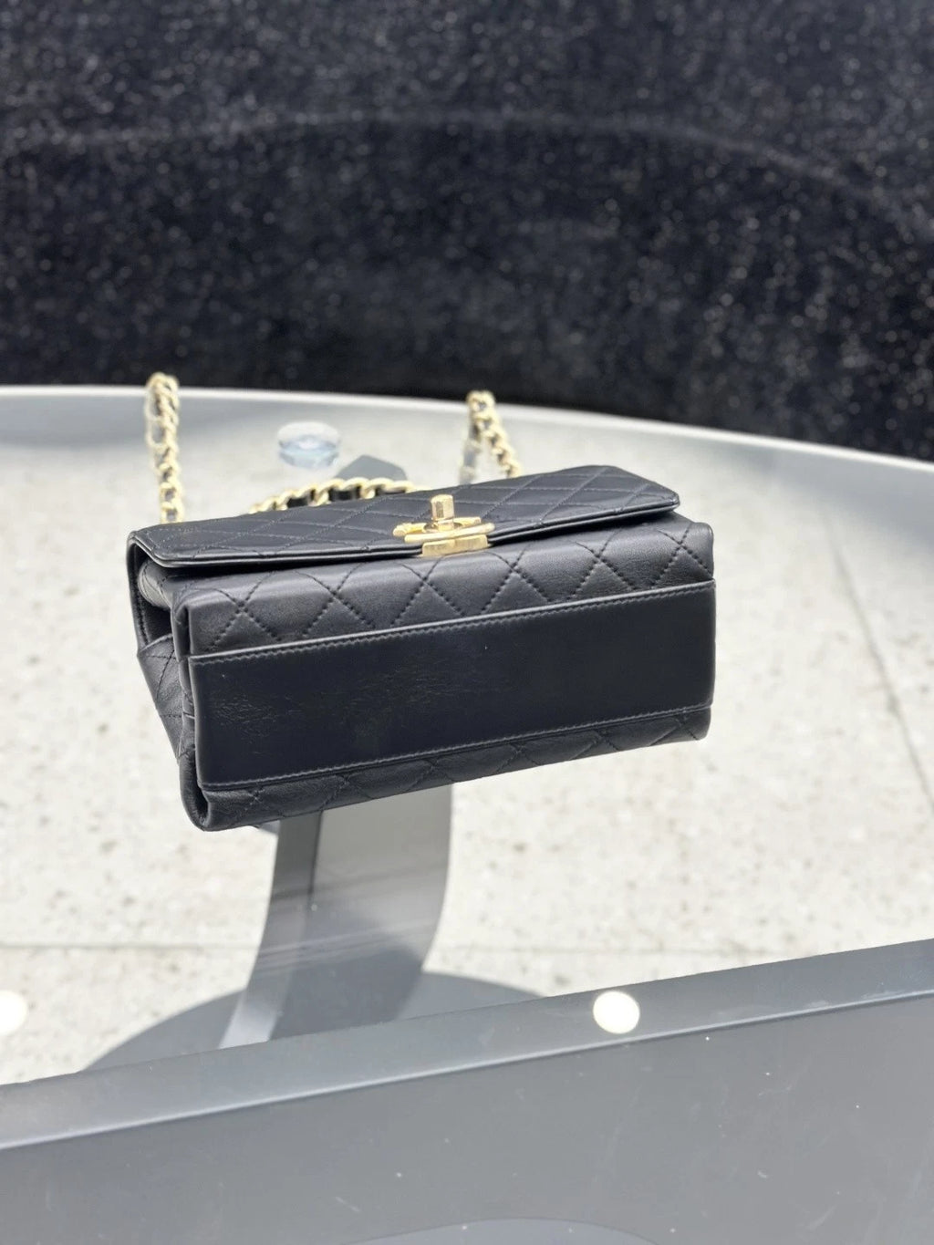 Chanel Lambskin Chain Top Handle Crossbody Bag Black Gold Hardware Women S