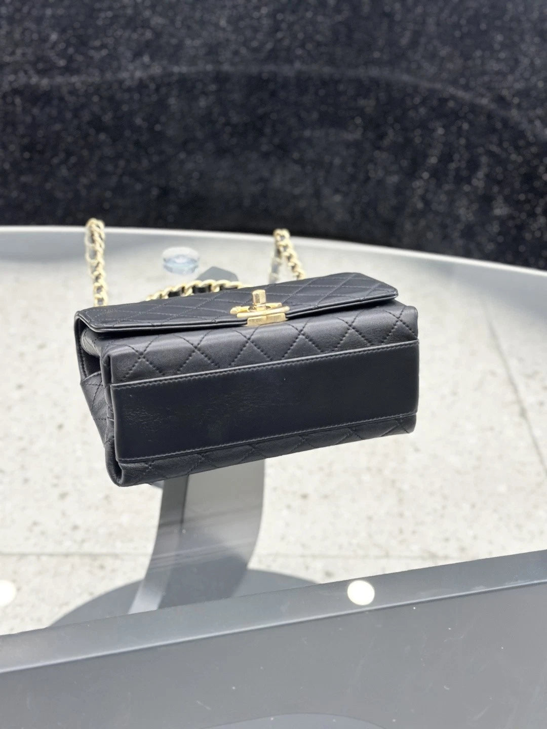 Chanel Lambskin Chain Top Handle Crossbody Bag Black Gold Hardware Women S