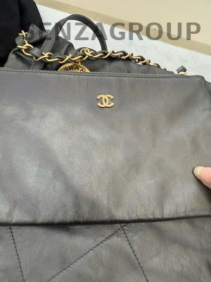Chanel 22 Bag Grey Gold Medium Quilted Chain Shoulder Bag Classic Women