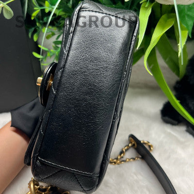 CHANEL 22P Black Gold Chain Quilted Caviar Mini Square Flap Bag
