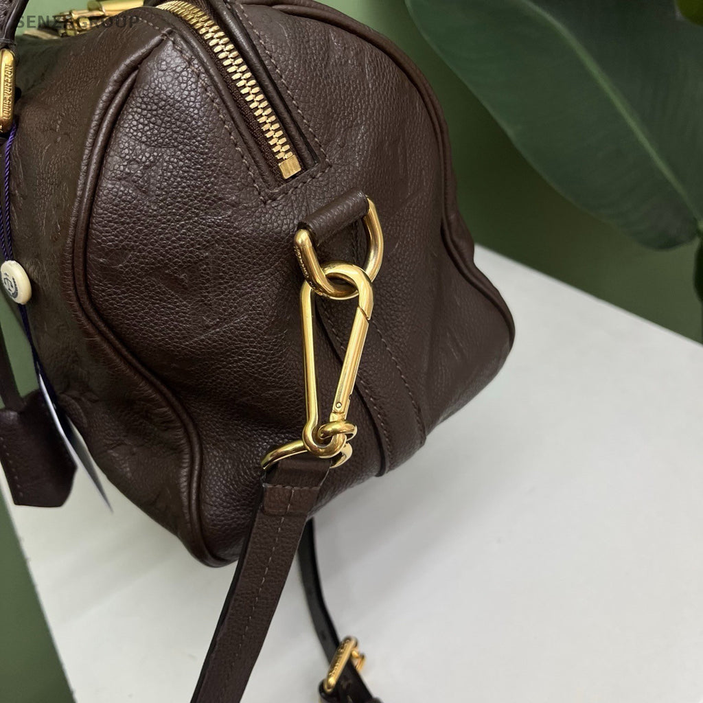 Louis Vuitton Speedy25 Monogram Top Handle Bag Crossbody Brown Gold Women