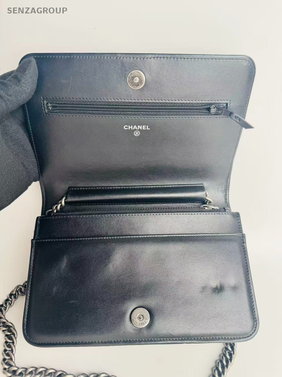 CHANEL Leboy Woc Diamond Pattern Chain Shoulder bag Crossbody Black Silver