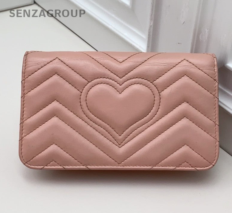 Gucci Marmont Mini WOC Chain Shoulder Bag Crossbody Pink Gold Women Classic