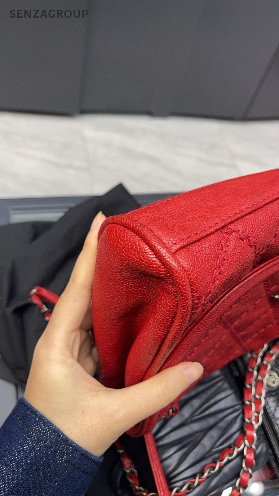 CHAEL Caviar Calfskin Chain Shoulder bag Diamond Pattern Red