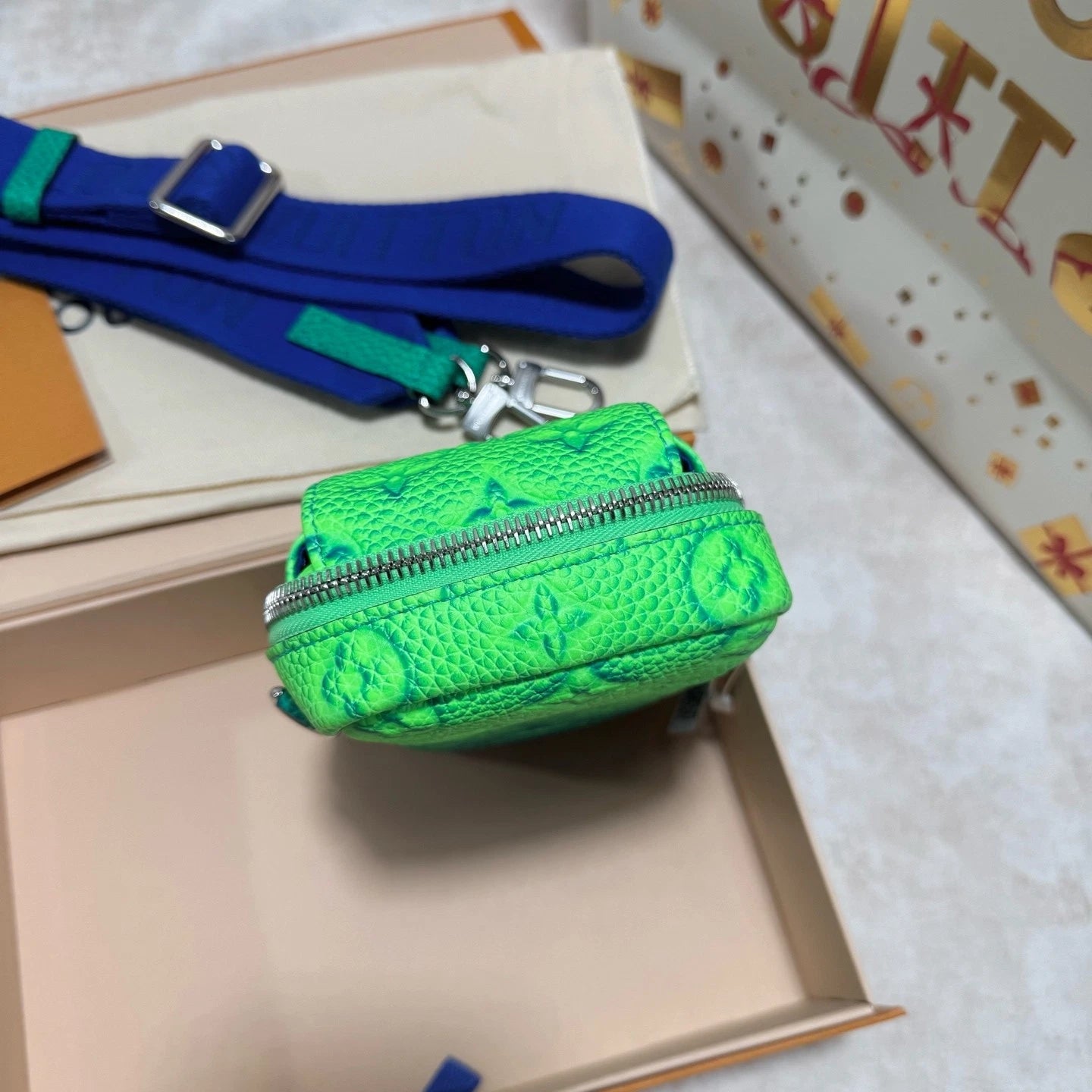 Louis Vuitton Taurillon Illusion Double Phone Flap Pouch Green Crossbody