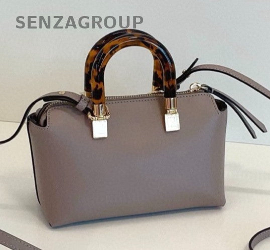 Fendi By The Way Mini Calfskin Top Handle Bag Crossbody Gray Gold Women Classic