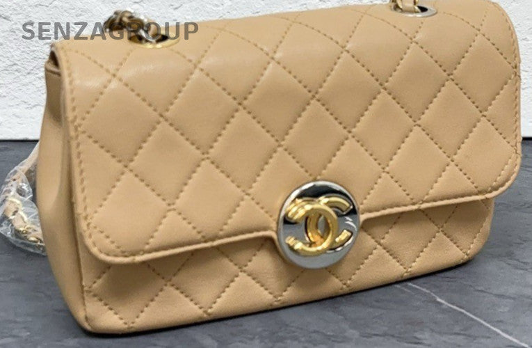 Chanel Classic Flap Mini Diamond Chain Shoulder Bag Beige Used Women Designer