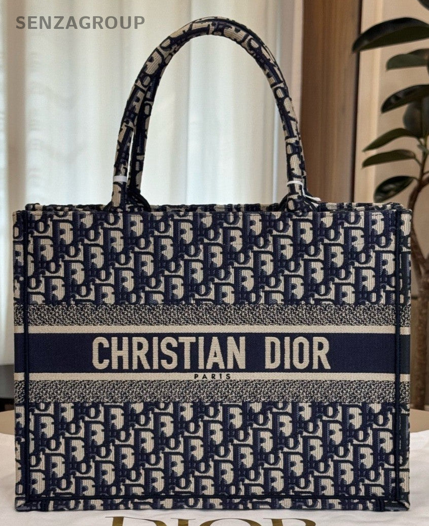 Christian Dior MM Monogram Tote Top Handle Bag Blue Women