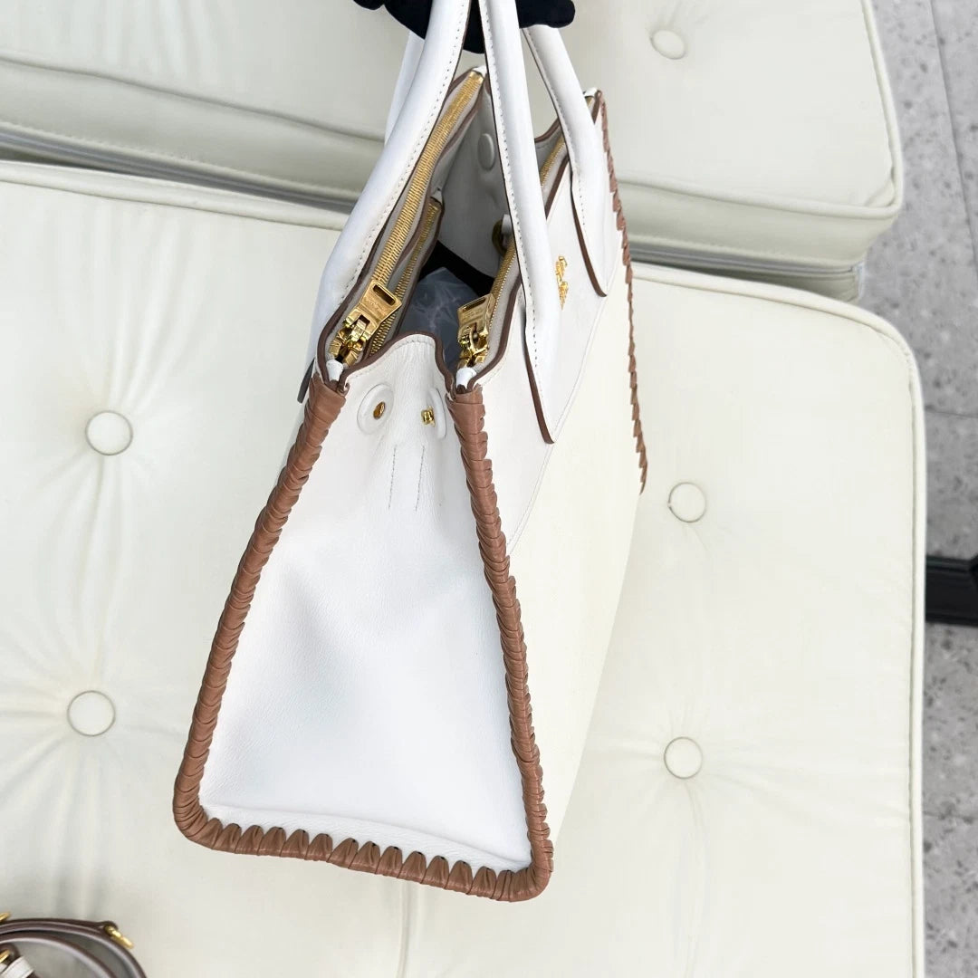 Prada Tote White Top Handle Crossbody Bag Gold Hardware Women S